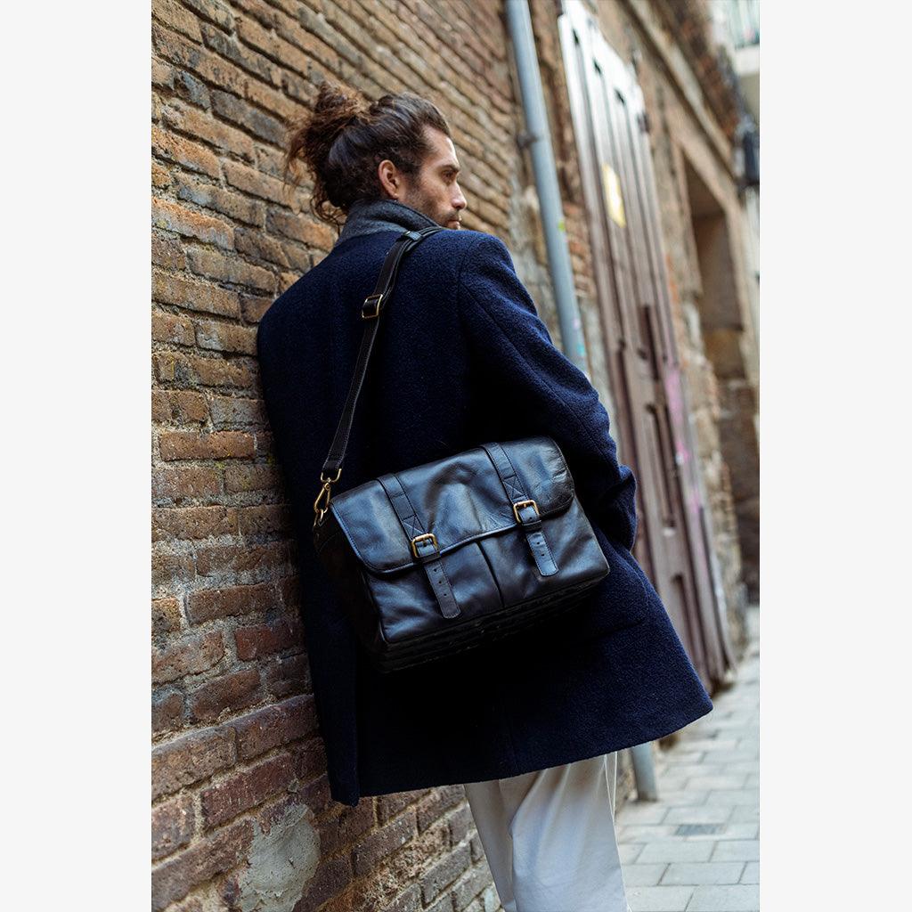 Roma Black Leather Camera Bag