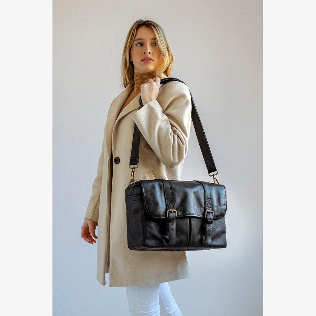 Roma Black Leather Camera Bag