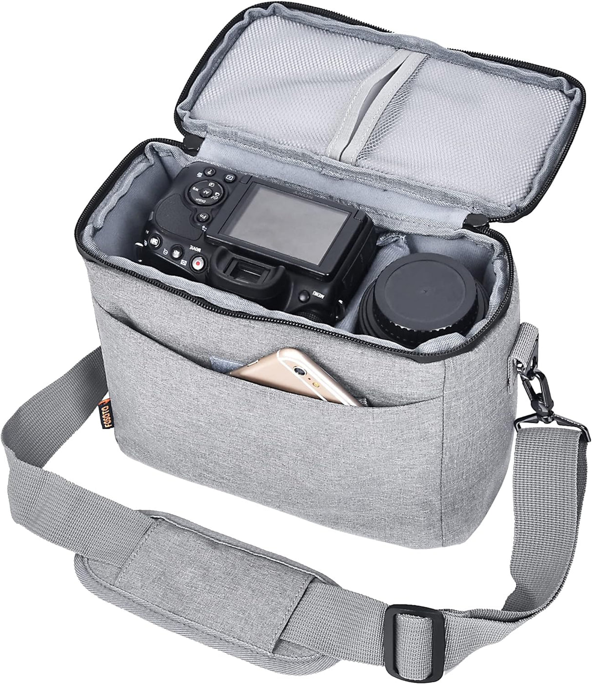 FOSOTO Shockproof Waterproof DSLR SLR Camera Case Bag Shoulder Bag for 1 Camera, 1 or 2 Lenses and Photo Accessories for Canon 700D 1200D 600D, Nikon Sony a7 II a6400, Panasonic