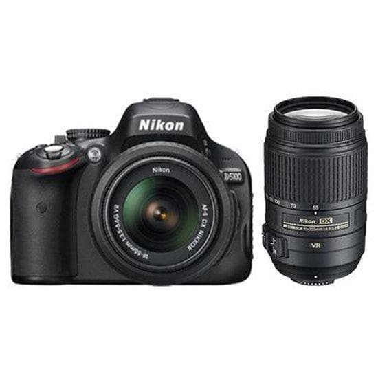 D5000 Spiegelreflex - Zwart + Nikon AF-S Nikkor DX VR 18-55mm f/3.5-5.6 VR + AF-S Nikkor DX 55-200mm f/4-5.6G ED VR f/3.5-5.6 + f/4-5.6 · hoofdafbeelding