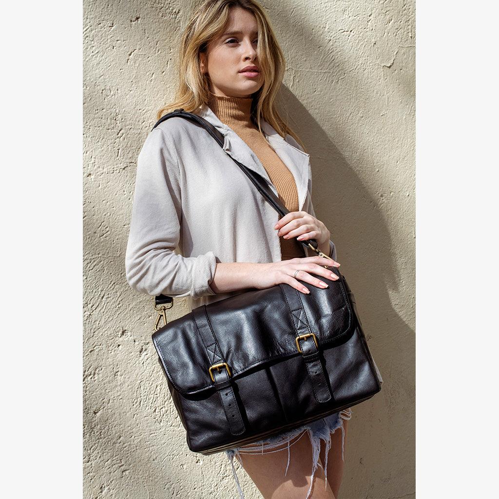 Roma Black Leather Camera Bag