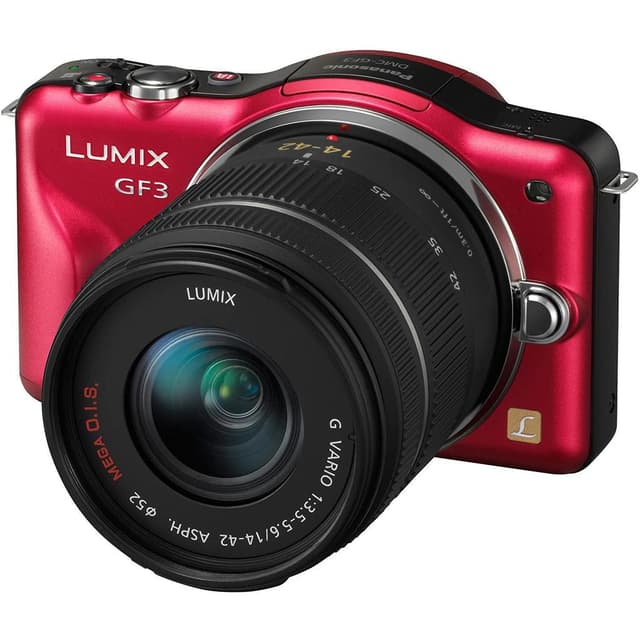 Lumix DMC-GF3 - Red/Black + Panasonic Lumix G Vario 14-42mm f/3.5-5.6 ASPH f/3.5-5.6  · main image