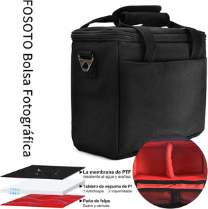 FOSOTO Bolsa Funda Cámara Réflex Digital DSLR SLR Antigolpe Impermeable de Hombro para 1 Cámara,1 ó 2 Lentes y Accesorios de Fotos para Canon 700D 1200D 600D, Nikon Sony a7 II a6400, Panasonic