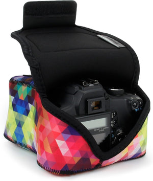 USA Gear Funda Cámara Reflex DSLR con Protección de Neopreno, Presilla para Cinturón y Almacenamiento de Accesorios - Compatible con Nikon D3400, Canon EOS Rebel SL2, Pentax K-70 y más - Negro