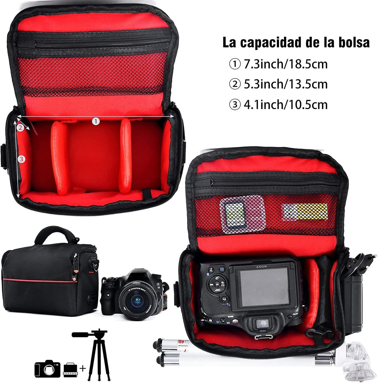 FOSOTO Bolsa Funda Cámara Réflex DSLR SLR Negra de Hombro Antigolpe para Canon Powershot SX540 SX530 SX530 SX60, Nikon B500 D3500, D7500 Sony DSC HX400V a7II a6400, Panasonic LUMIX DC-S5KE-K