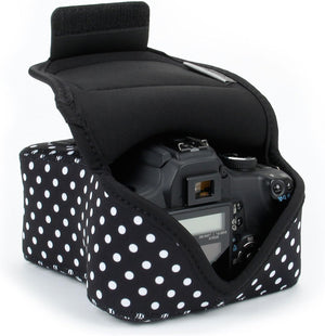 USA Gear Funda Cámara Reflex DSLR con Protección de Neopreno, Presilla para Cinturón y Almacenamiento de Accesorios - Compatible con Nikon D3400, Canon EOS Rebel SL2, Pentax K-70 y más - Negro