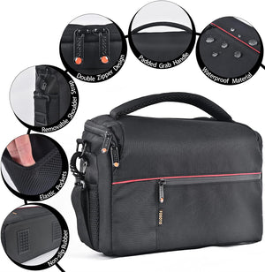 FOSOTO Bolsa Funda Cámara Réflex DSLR SLR Negra de Hombro Antigolpe para Canon Powershot SX540 SX530 SX530 SX60, Nikon B500 D3500, D7500 Sony DSC HX400V a7II a6400, Panasonic LUMIX DC-S5KE-K